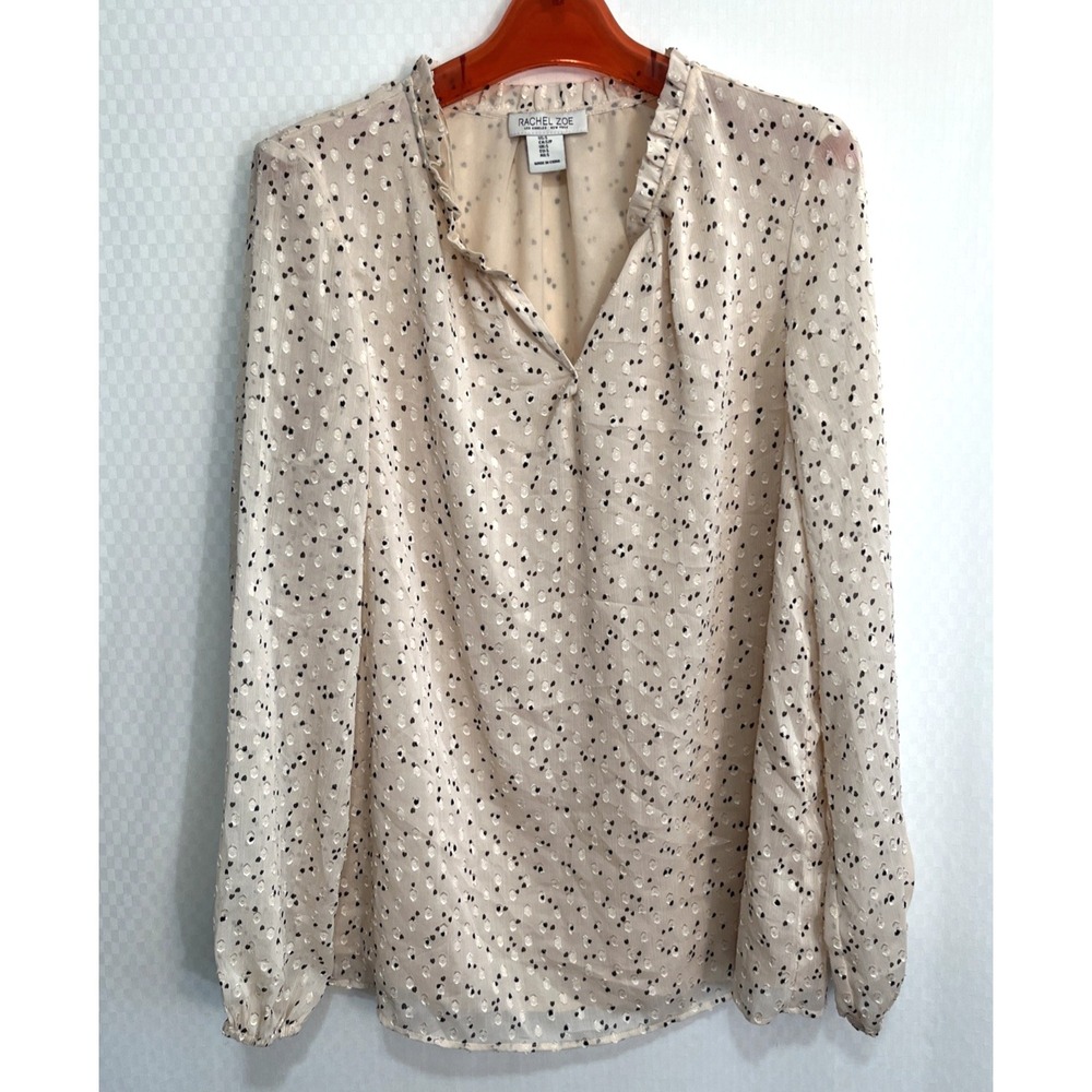 Rachel Zoe Blouse S Cream Gold Metallic Dot Heart Balloon Sleeve Coquette Boho